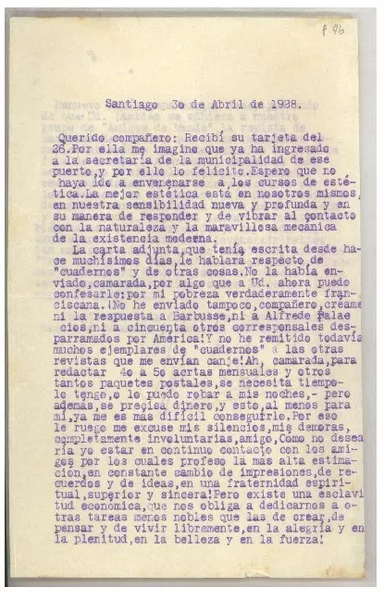 [Carta] 1928 abr. 30, Santiago, Chile [a] Luis Omar Cáceres  [manuscrito] Ramón Escuti.