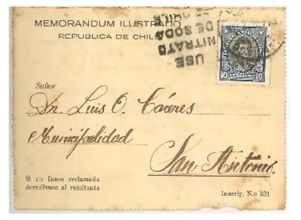 [Carta] 1928 ago. 21, Santiago, Chile [a] Luis Omar Cáceres, San Antonio, Chile  [manuscrito] Francisco Covarrubias Benítez.
