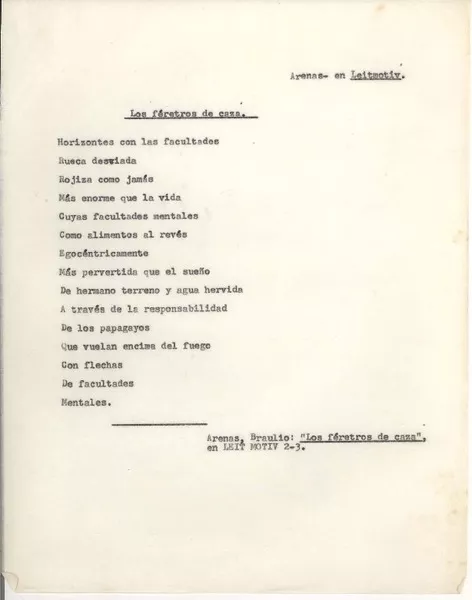 Los féretros de caza  [manuscrito] Braulio Arenas.