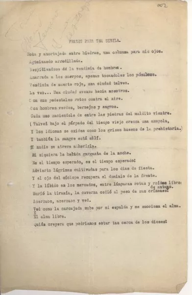 Frases para una sibila  [manuscrito] Irma Isabel Astorga.