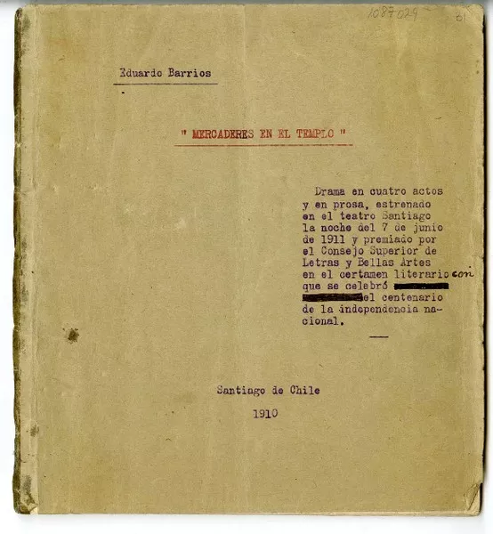 Mercaderes en el templo  [manuscrito] Eduardo Barrios.