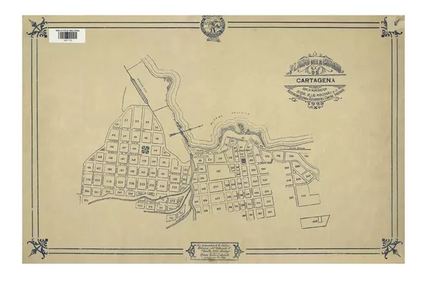 Plano de la ciudad de Cartagena con la numeración oficial de las manzanas [material cartográfico] : de la Asociación Chilena de Aseguradores contra Incendios.