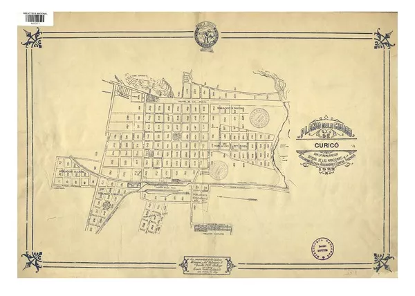 Plano de la ciudad de Curicó con la numeración oficial de las manzanas [material cartográfico] : de la Asociación Chilena de Aseguradores contra Incendio.