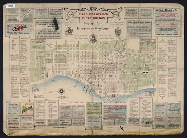 Plano guía gráfico Punta Arenas  [material cartográfico] editado por Diógenes Valenzuela Olivos.