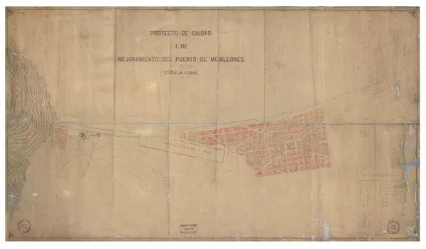 Proyecto de ciudad i mejoramiento del puerto de Mejillones  [material cartográfico] [Emilio de Vidts].