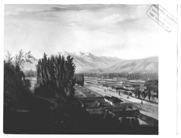 [Vista de Santiago, pintura titulada "Antigua cañada de Santiago" ]  [fotografía].
