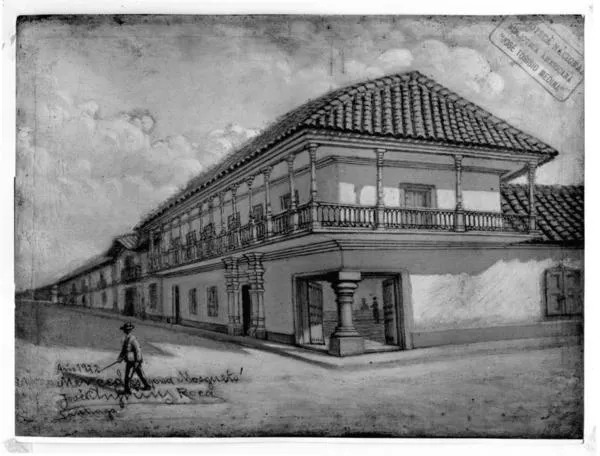 [Casa esquina de las calles Merced con Mosqueto, con un hombre en la calle, Santiago 1922]  [fotografía].