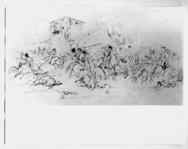 [Dibujo de un ataque de los indios araucanos a un fuerte chileno]  [fotografía].