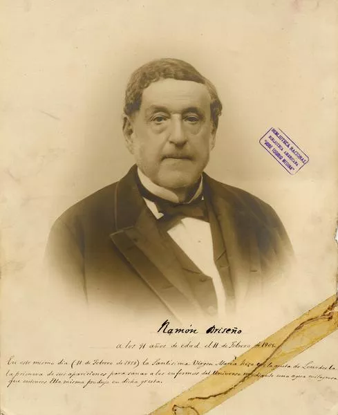 Ramón Briceño, a los 91 años de edad, el 11 de febrero de 1905: En este mismo día (11 de febrero de 1898) la Santísima Virgen María hizo en la Gruta de Lourdes la primera de sus apariciones para sanar a los enfermos del Universo mediante una agua milagrosa que entonces ella misma produjo en dicha gruta  [fotografía].
