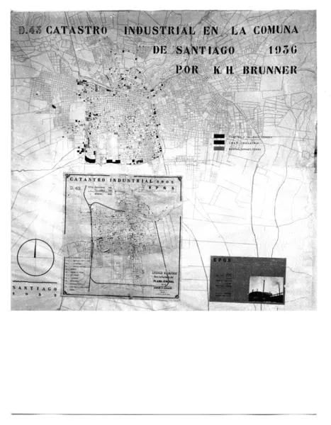 Indice gráfico para la consulta del Plano General de Santiago: Catastro industrial en la comuna de Santiago por K. H. Brünner, 1936 [fotografía].  [fotografía].
