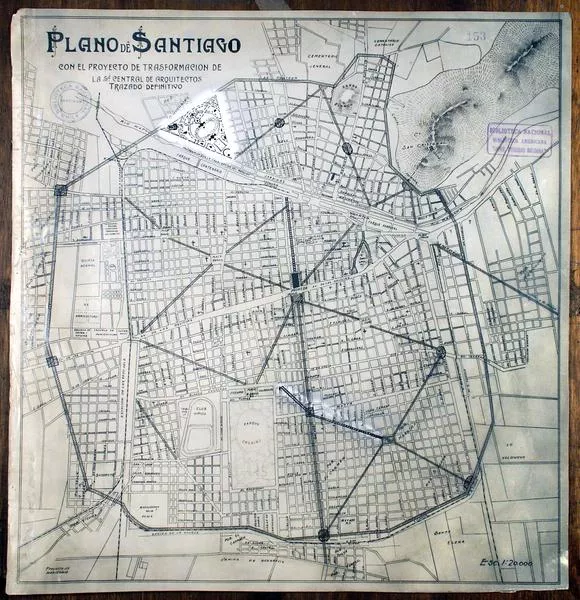 Plano de Santiago con el proyecto de transformación de la Sociedad Central de Arquitectos. Trazado definitivo  [fotografía].