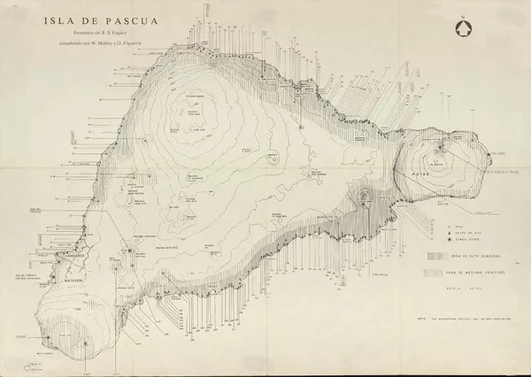 Isla de Pascua inventario de P. S. Englert [material cartográfico] : completado por W. Mulloy y G. Figueroa.