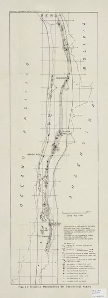 Provincia metalogénica del geosinclinal andino distribución de yacimientos de hierro, apatita, manganeso y plata [material cartográfico] : Carlos Ruiz Fuller.