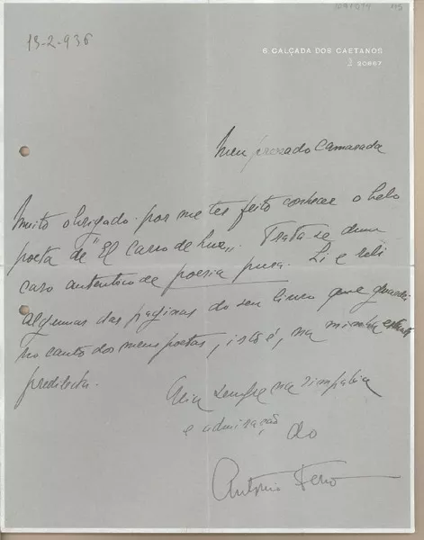 [Carta] 1936 febrero 13, Lisboa, Portugal [a] Juan Mujica de la Fuente  [manuscrito] Antonio Ferro.