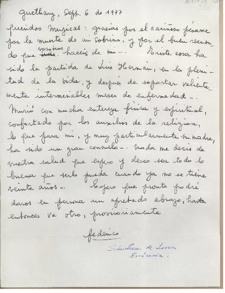 [Carta] 1977 septiembre 6, Guéthary, Francia [a] Juan Mujica de la Fuente, Santiago, Chile  [manuscrito] Federico Sánchez de Loria y Errázuriz.