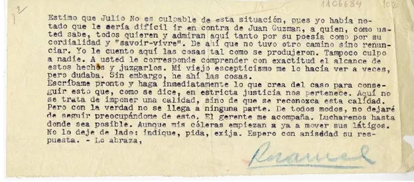 [Carta] [1945] Santiago, Chile [a] Humberto Díaz-Casanueva  [manuscrito] Rosamel del Valle.