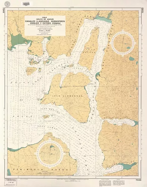 Canales Llancahue, Hornopirén, Cholgo y Estero Comau Golfo de Ancud [material cartográfico]: por el Servicio Hidrográfico y Oceanográfico de la Armada de Chile.