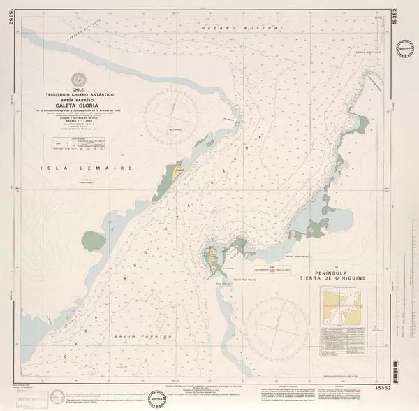 Caleta Gloria territorio Chileno Antártico, Bahía Paraíso [material cartográfico] : por el Servicio Hidrográfico y Oceanográfico de la Armada de Chile.