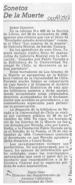 Sonetos de la muerte  [artículo] Darío Oses