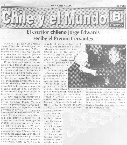 El Escritor chileno Jorge Edwards recibe el Premio Cervantes  [artículo]