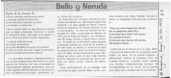 Bello y Neruda  [artículo] Dario de la Fuente
