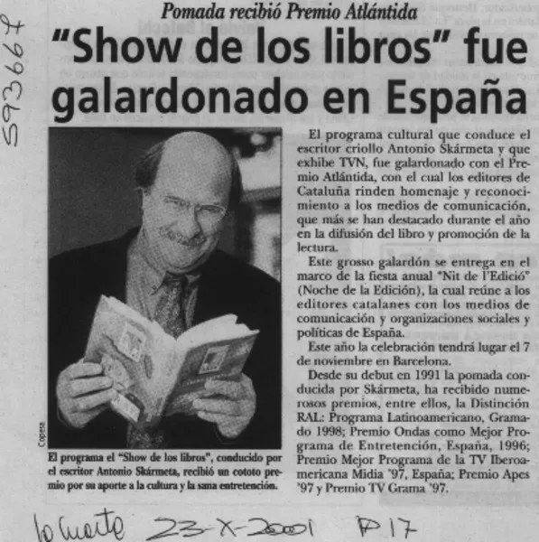 "Show de los libro" fue galardonado en España  [artículo].