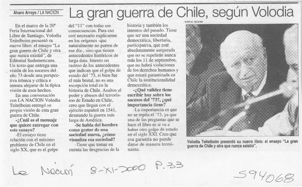 La gran guerra de Chile, según Volodia  [artículo] Álvaro Arroyo
