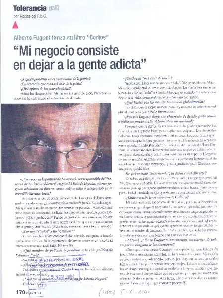 "Mi negocio consiste en dejar a la gente adicta" (entrevistas) [artículo] Matías del Río C.