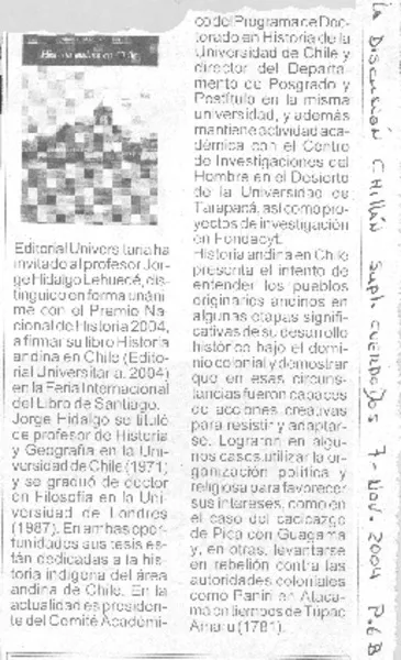 Historia andina en Chile  [artículo]