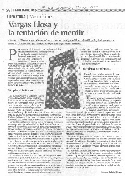 Vargas Llosa y la tentación de mentir  [artículo] Augusto Colarte Olivares