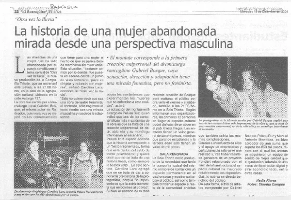 La historia de una mujer abandonada mirada desde una perspectiva masculina  [artículo] Nadia Flores