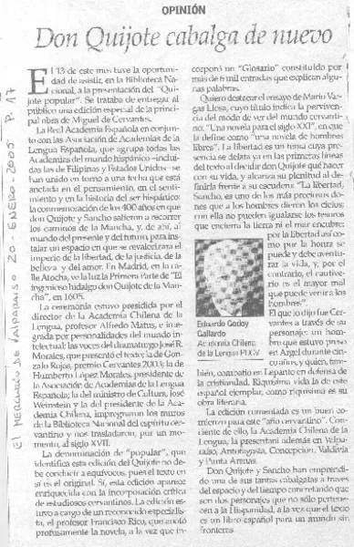 Don Quijote cabalga de nuevo  [artículo] Eduardo Godoy Gallardo