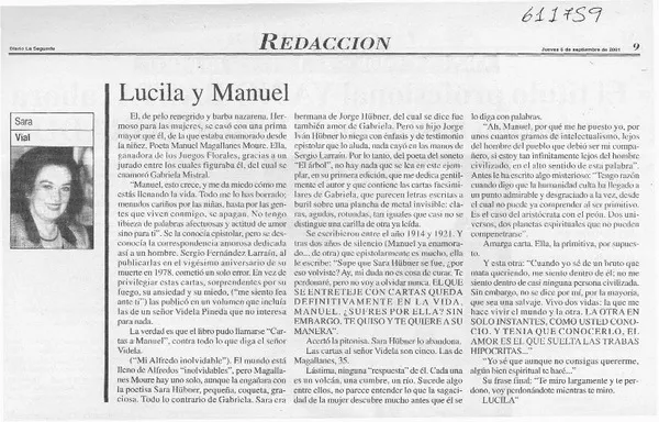Lucila y Manuel  [artículo] Sara Vial