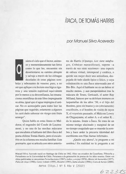 Itaca, de Thomás Harris  [artículo] Manuel Silva Acevedo