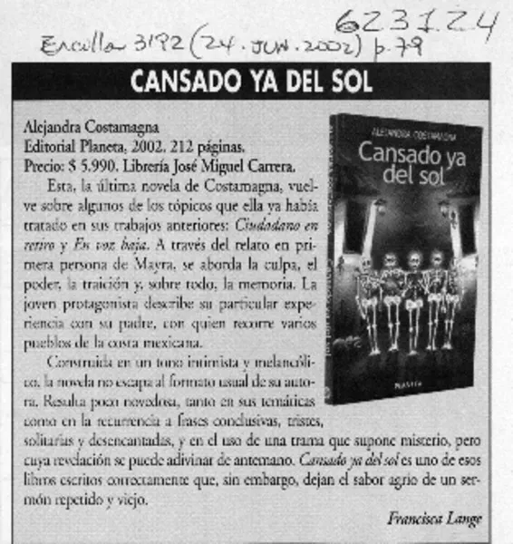 Cansado ya del sol  [artículo] Francisca Lange