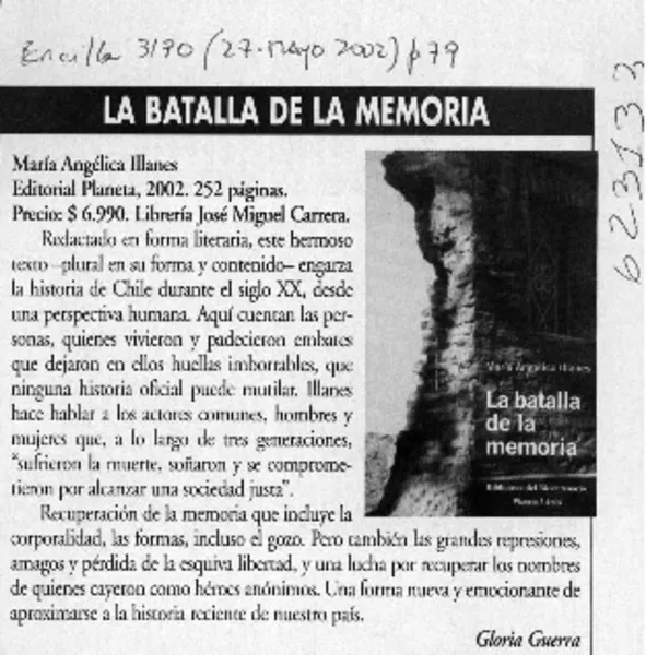 La batalla de la memoria  [artículo] Gloria Guerra