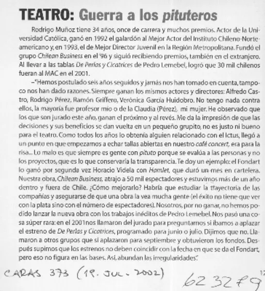 Teatro, guerra a los pituteros  [artículo]