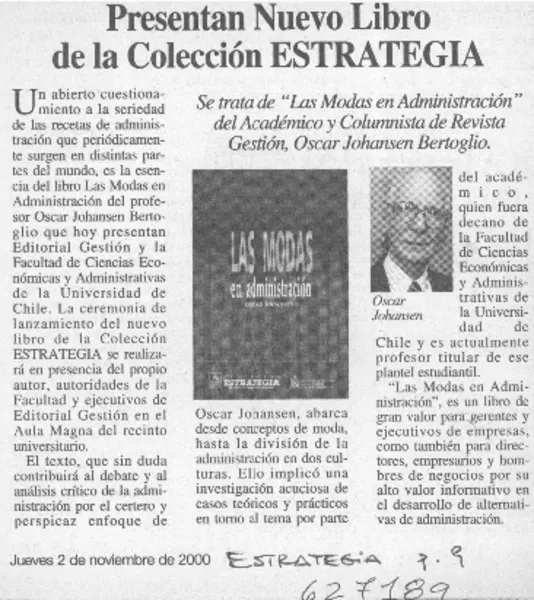 Presentan nuevo libro de la colección Estrategia  [artículo]