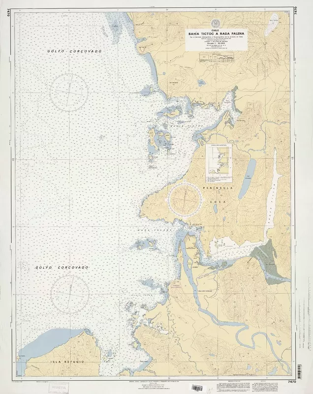 Bahía TicToc a Rada Palena  [material cartográfico] por el Servicio Hidrográfico y Oceanográfico de la Armada de Chile.