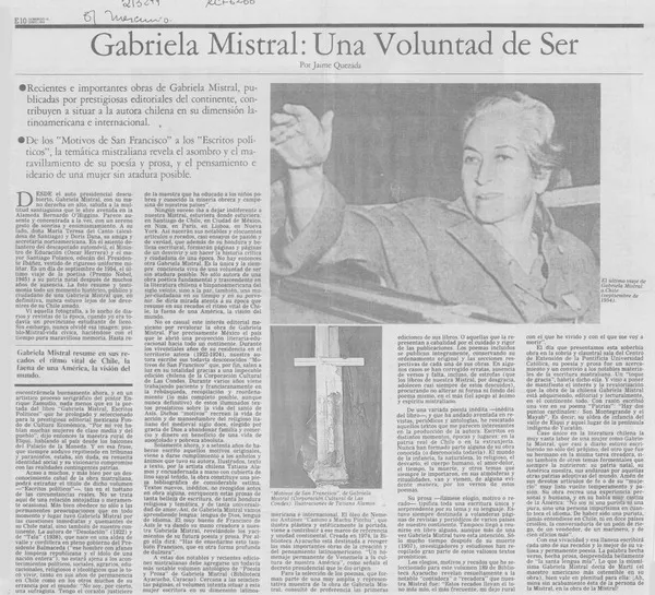 Gabriela Mistral, una voluntad de ser  [artículo] Jaime Quezada.