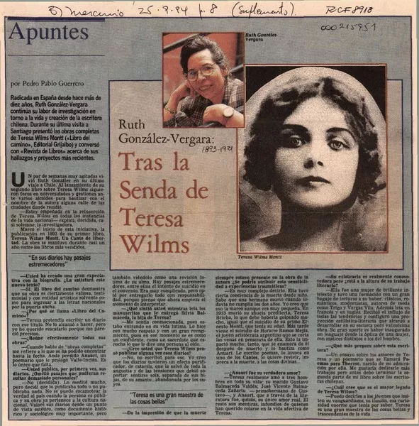 Tras la senda de Teresa Wilms  [artículo] Pedro Pablo Guerrero.