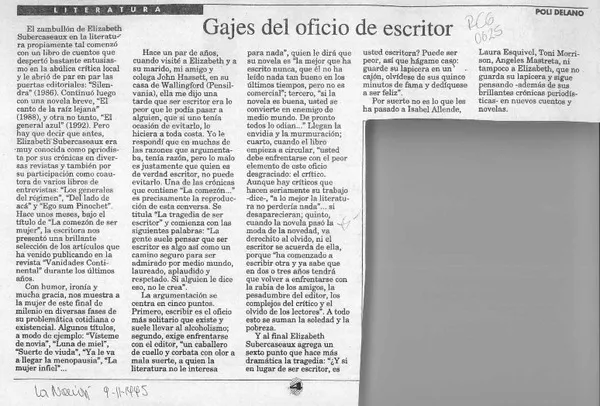 Gajes del oficio de escritor  [artículo] Poli Délano.