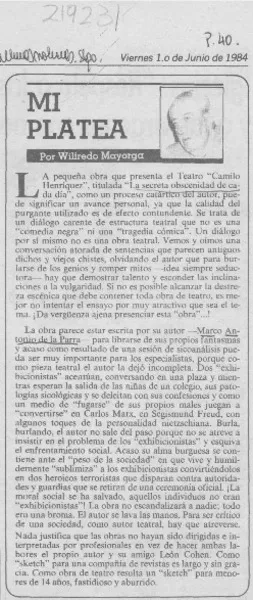 Mi platea  [artículo] Wilfredo Mayorga.