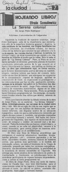 "La Serena colonial"  [artículo] Efraín Szmulewicz.