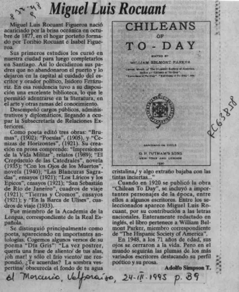 Miguel Luis Rocuant  [artículo] Adolfo Simpson T.