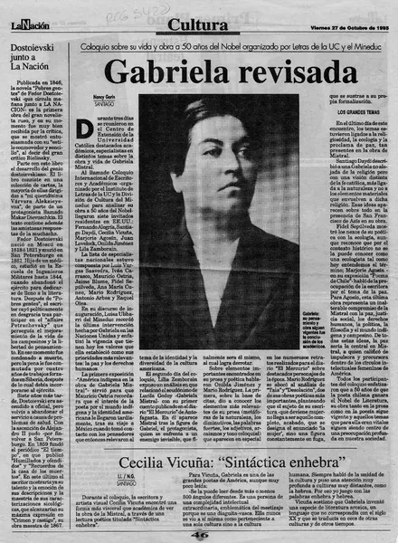 Gabriela revisada  [artículo] Nancy Garín.