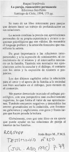 La pareja, reencuentro permanente  [artículo] Jesús Bayo M.