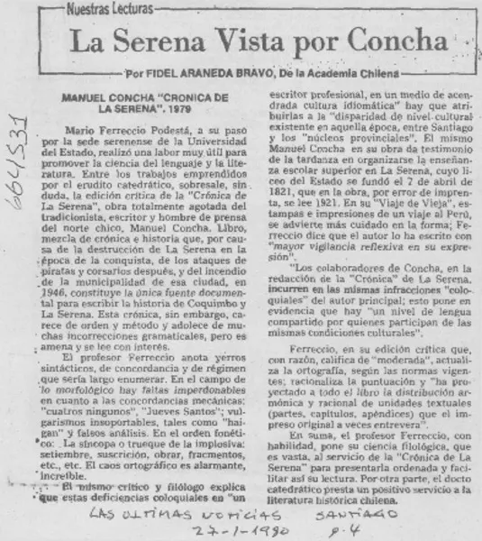 La Serena vista por Concha  [artículo] Fidel Araneda Bravo.