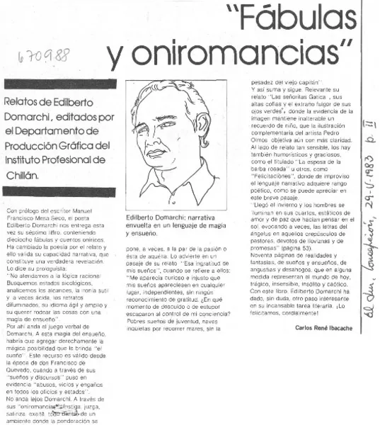 Fábulas y oniromancias  [artículo] Carlos René Ibacache.