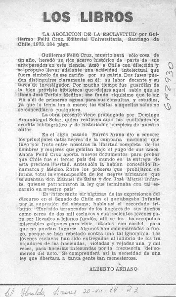 La abolición de la esclavitud  [artículo] Alberto Arraño.